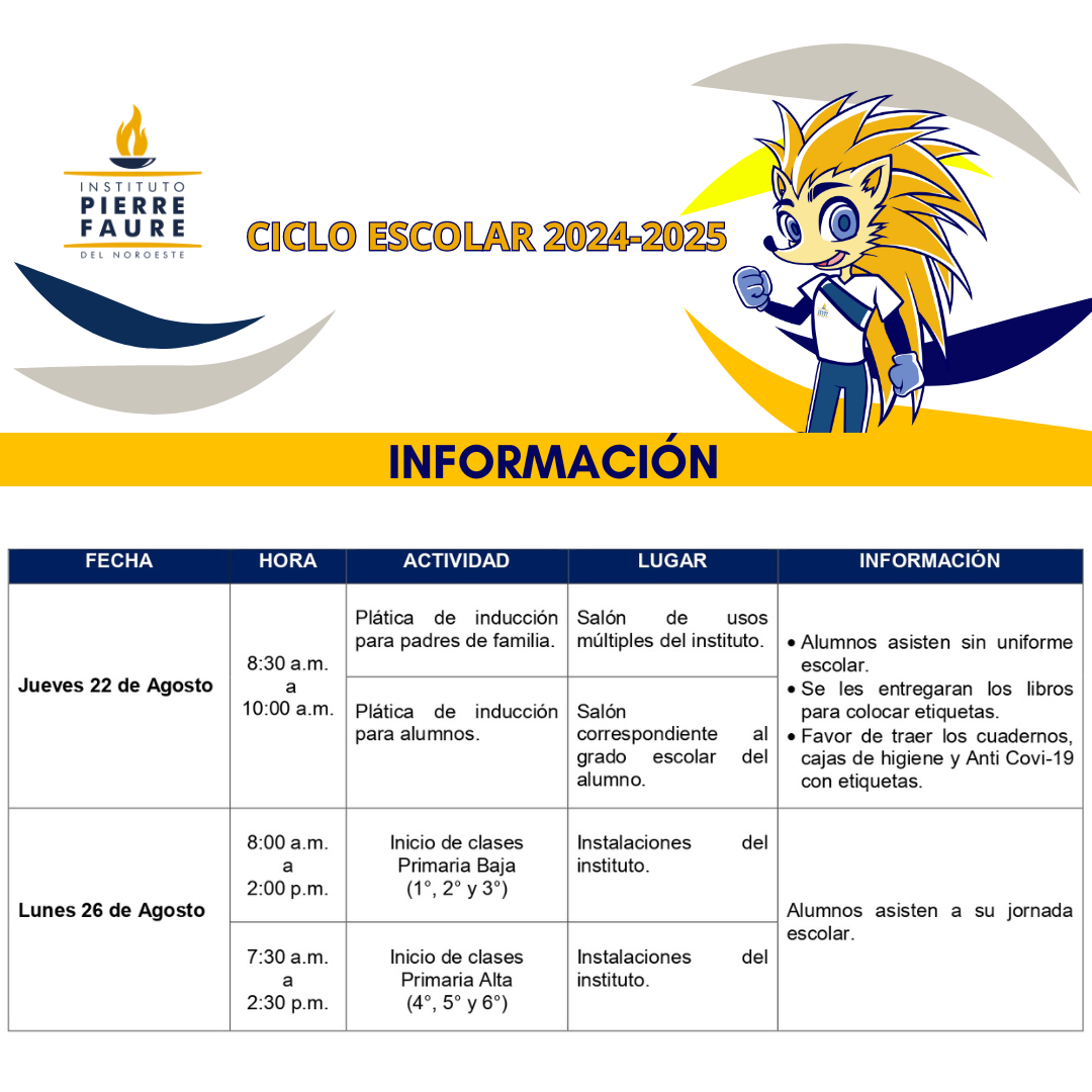 Horario de clases Ciclo Escolar 2024-2025