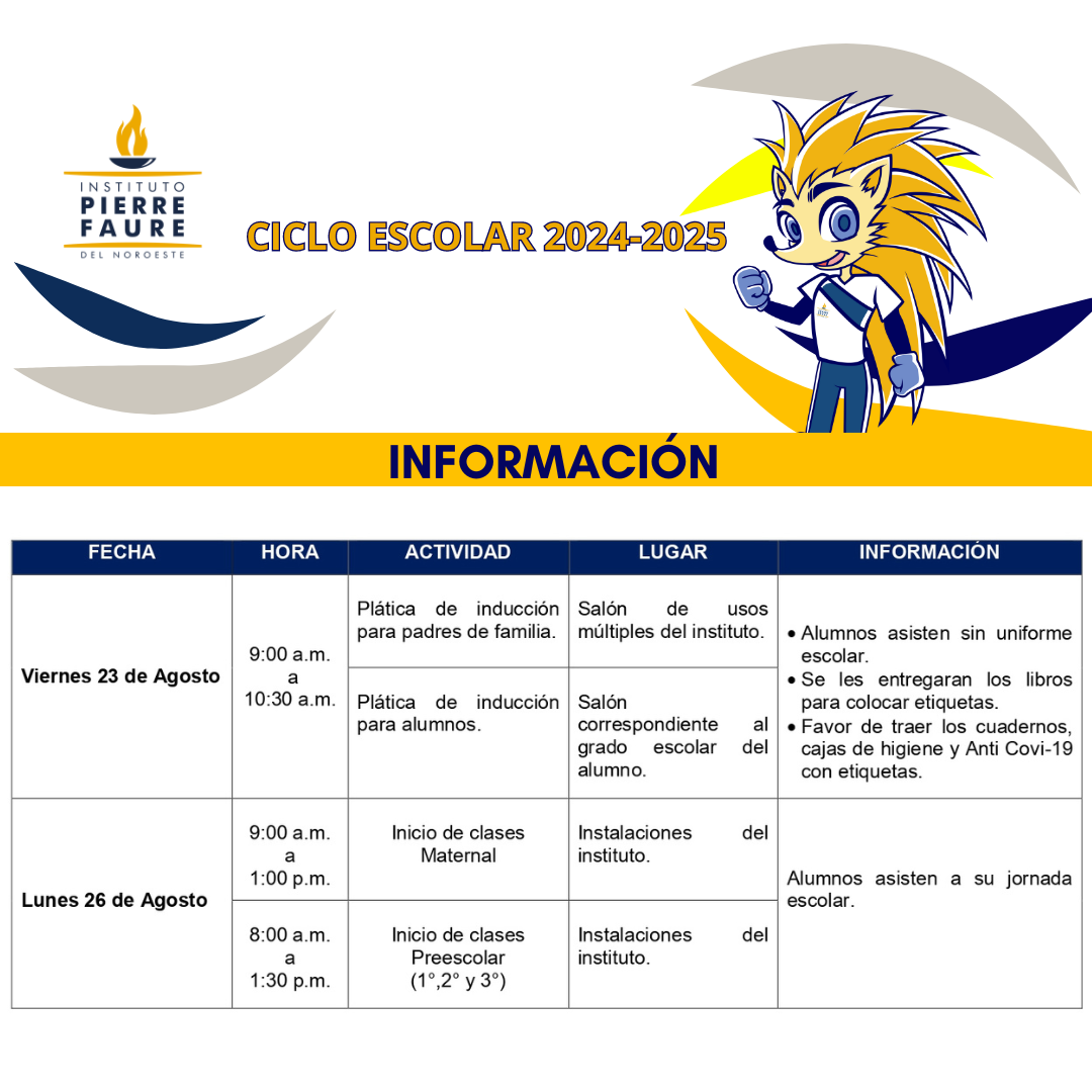 Horario de clases Ciclo Escolar 2024-2025