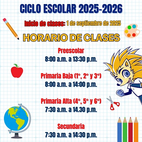 Horario de clases Ciclo Escolar 2024-2025